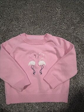 Pink Girls Sweater with Flamingo Embroidery